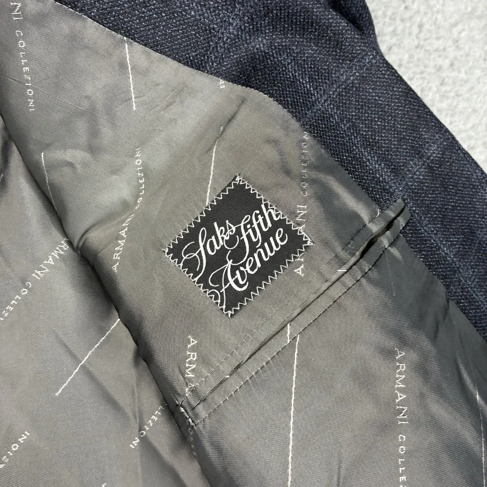 Armani Collezioni Su Misura Sport Coat 50R IT Gray Blue Windowpane Wool Italy